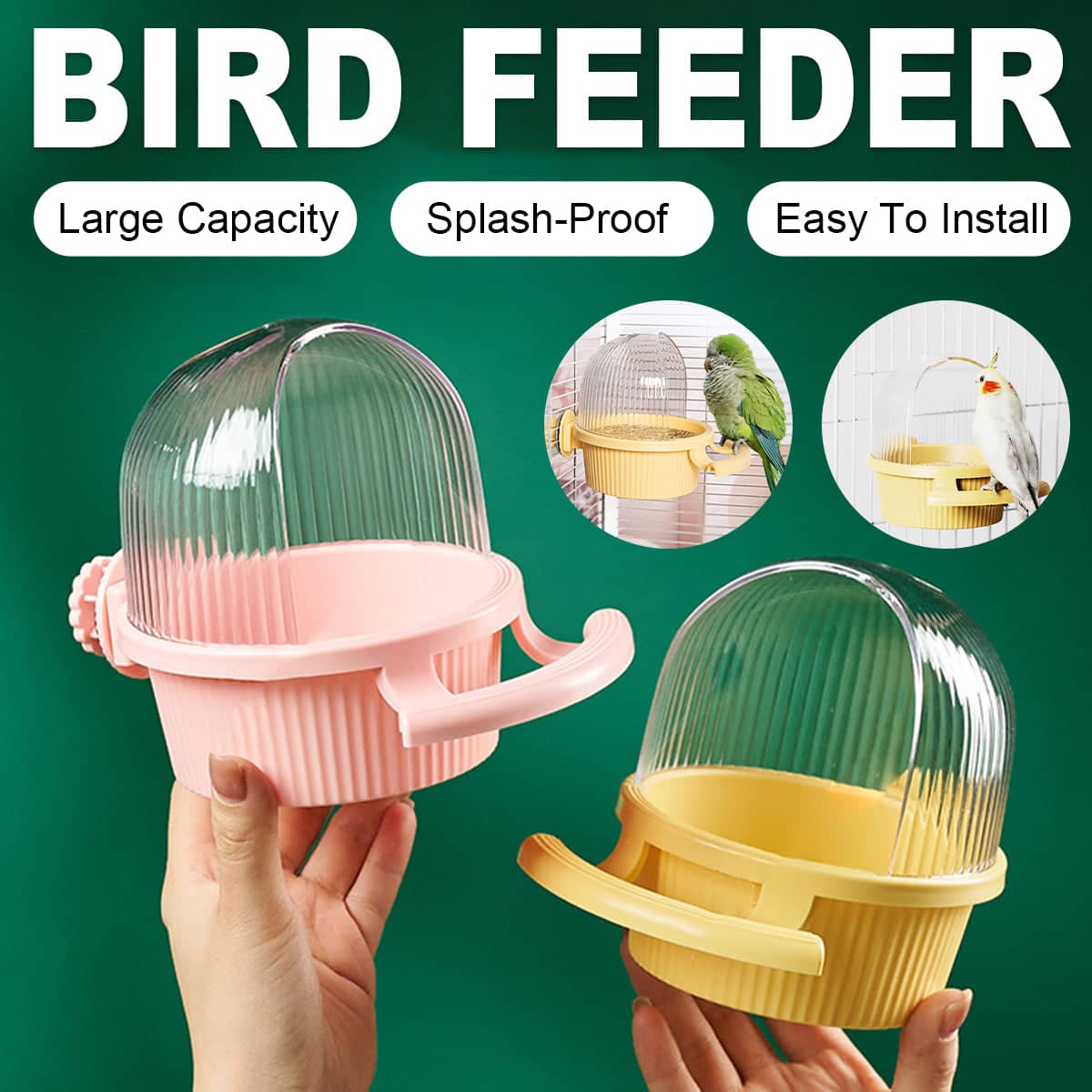 Bird Feeder and Water Dispenser with Clear Dome - Pink - view 2