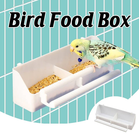 Bird Food Feeder Trough with Dual Perch for Cages, White