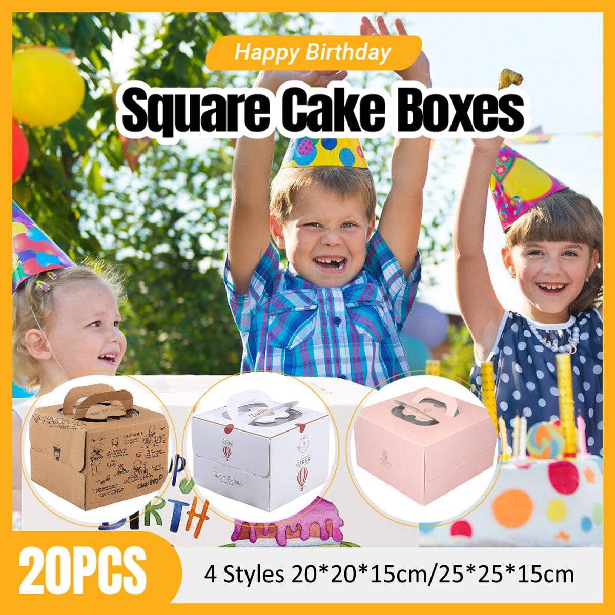 Birthday Cake Boxes Set, Pack of 20 - White, 25 x 25 x 15 cm - view 2