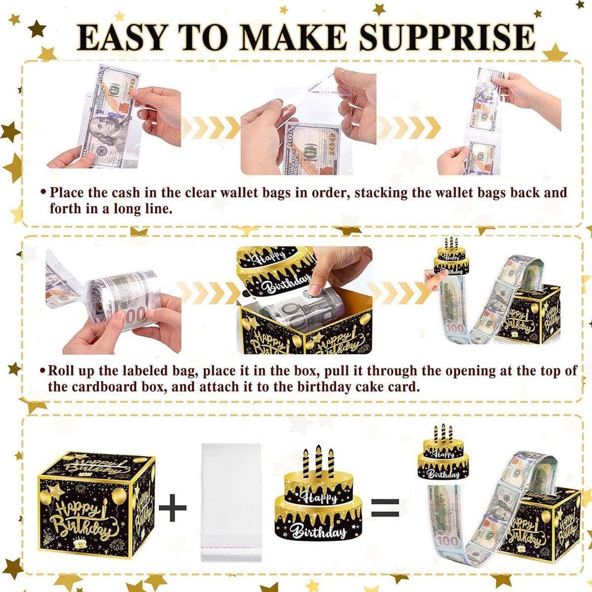 Birthday Money Box, Black and Gold, with 30 Clear Bags - view 5
