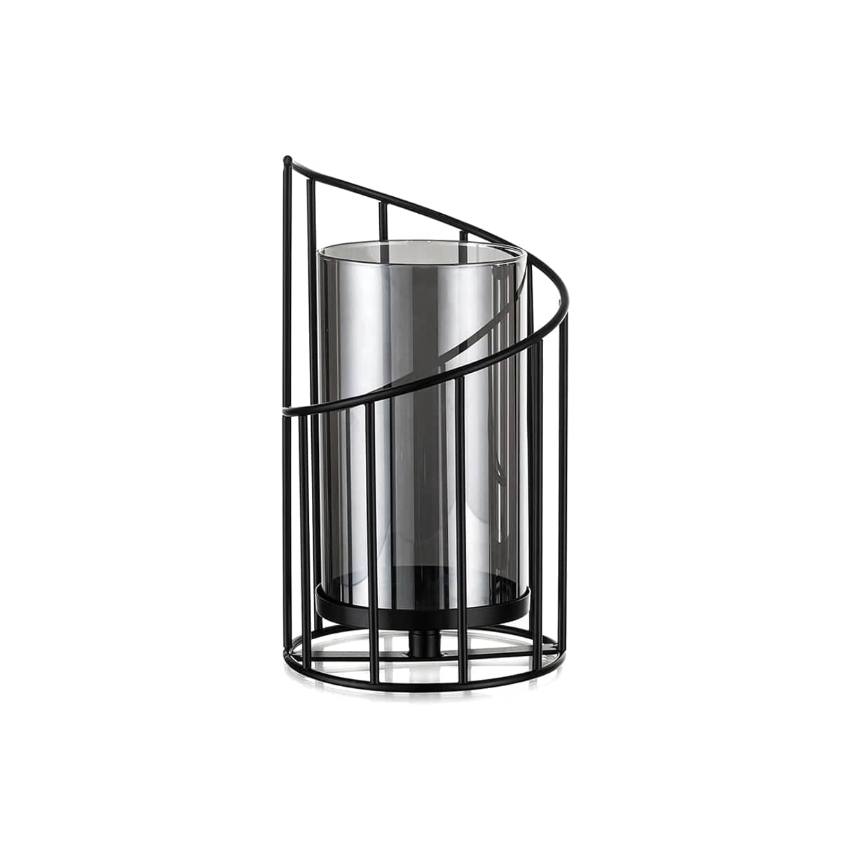 Black Iron Spiral Candle Holder with Glass Shade, Decorative Candlestick - Size L (11 x 22 cm)