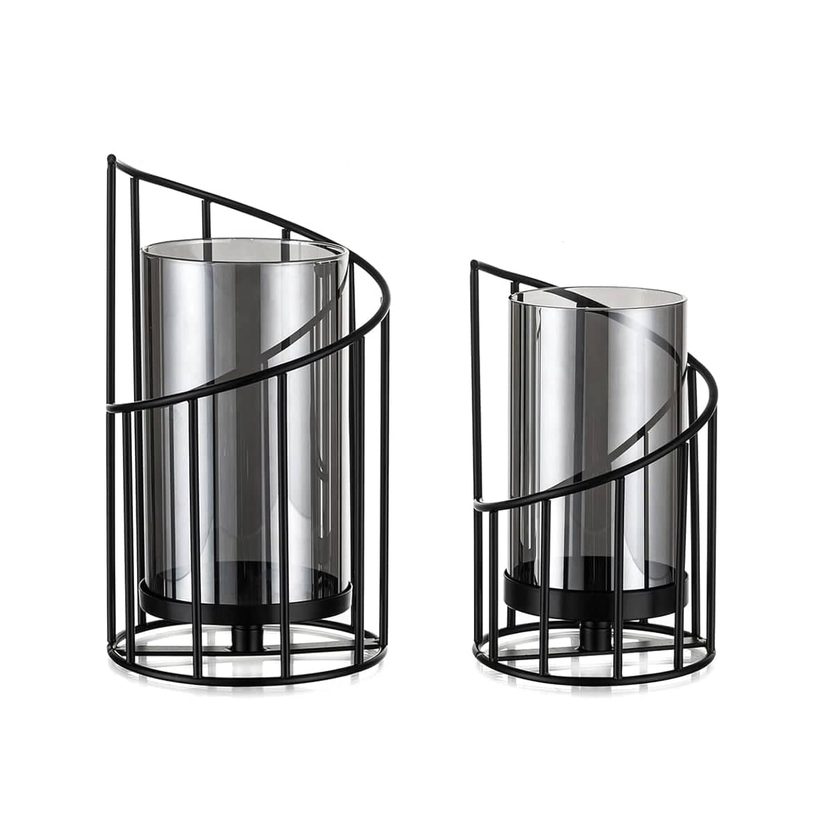Black Iron Spiral Candle Holder with Glass Shade, Decorative Candlestick - Size L (11 x 22 cm) - view 3