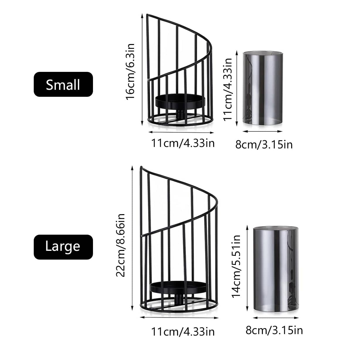 Black Iron Spiral Candle Holder with Glass Shade, Decorative Candlestick - Size L (11 x 22 cm) - view 4