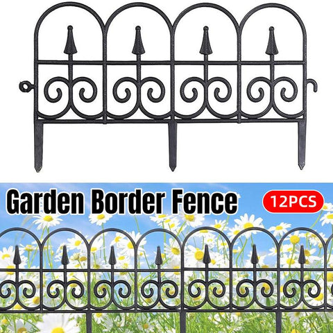 Black Plastic Garden Border Fence, 12 Panels - Decorative Hedge Edging