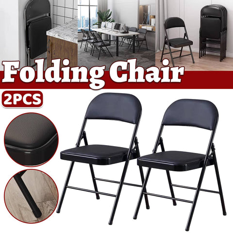 Black PU Leather Folding Chairs Set of 2 for Home, Office and Dining