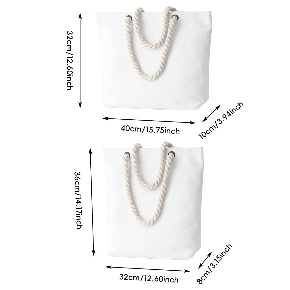 Blank Canvas Tote Bags with Rope Handles, Pack of 3 - 32 x 8 x 36 cm - view 4