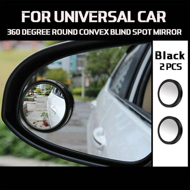 Blind Spot Convex Mirrors, 360 Degree Adjustable - Pack of 2, Black