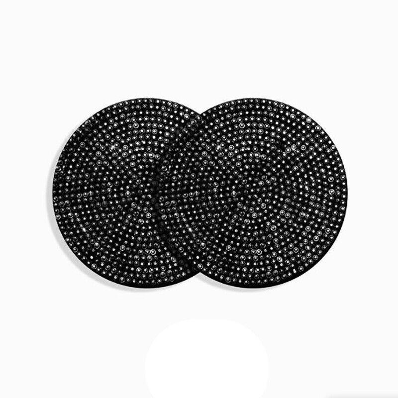 Bling Rhinestone Car Cup Holder Coasters, Anti-Slip, Pack of 2 - Black
