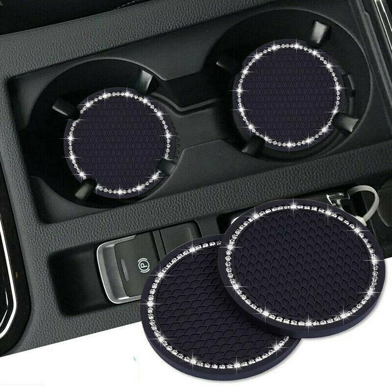Bling Rhinestone Car Cup Holder Coasters, Anti-Slip, Pack of 2 - Black - view 5