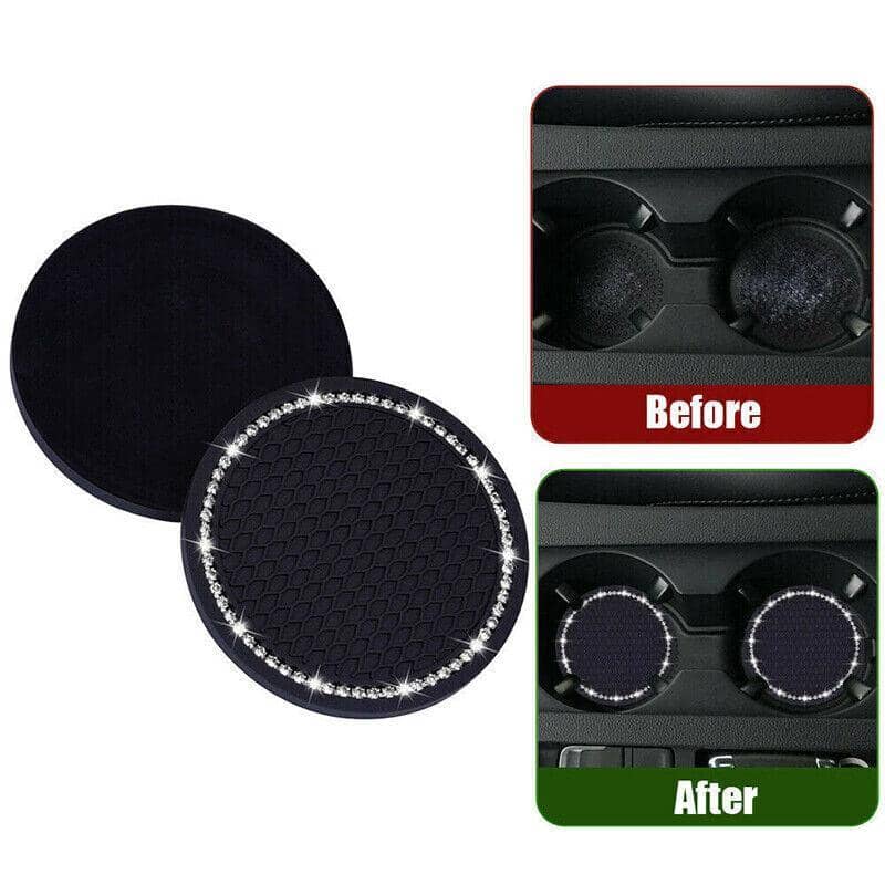 Bling Rhinestone Car Cup Holder Coasters, Anti-Slip, Pack of 2 - Black with Champagne Rhinestone Rim - view 3