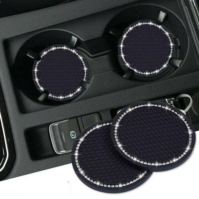 Bling Rhinestone Car Cup Holder Coasters, Anti-Slip, Pack of 2 - Black with Champagne Rhinestone Rim - view 5