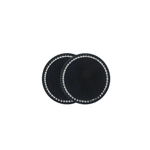 Bling Rhinestone Car Cup Holder Coasters, Anti-Slip, Pack of 2 - Black with White Rhinestone Rim