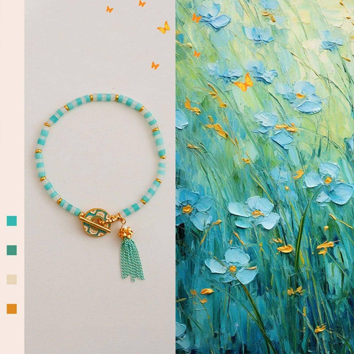 Blue Beaded Fringe Bracelet with Gold-Tone Clasp - view 5