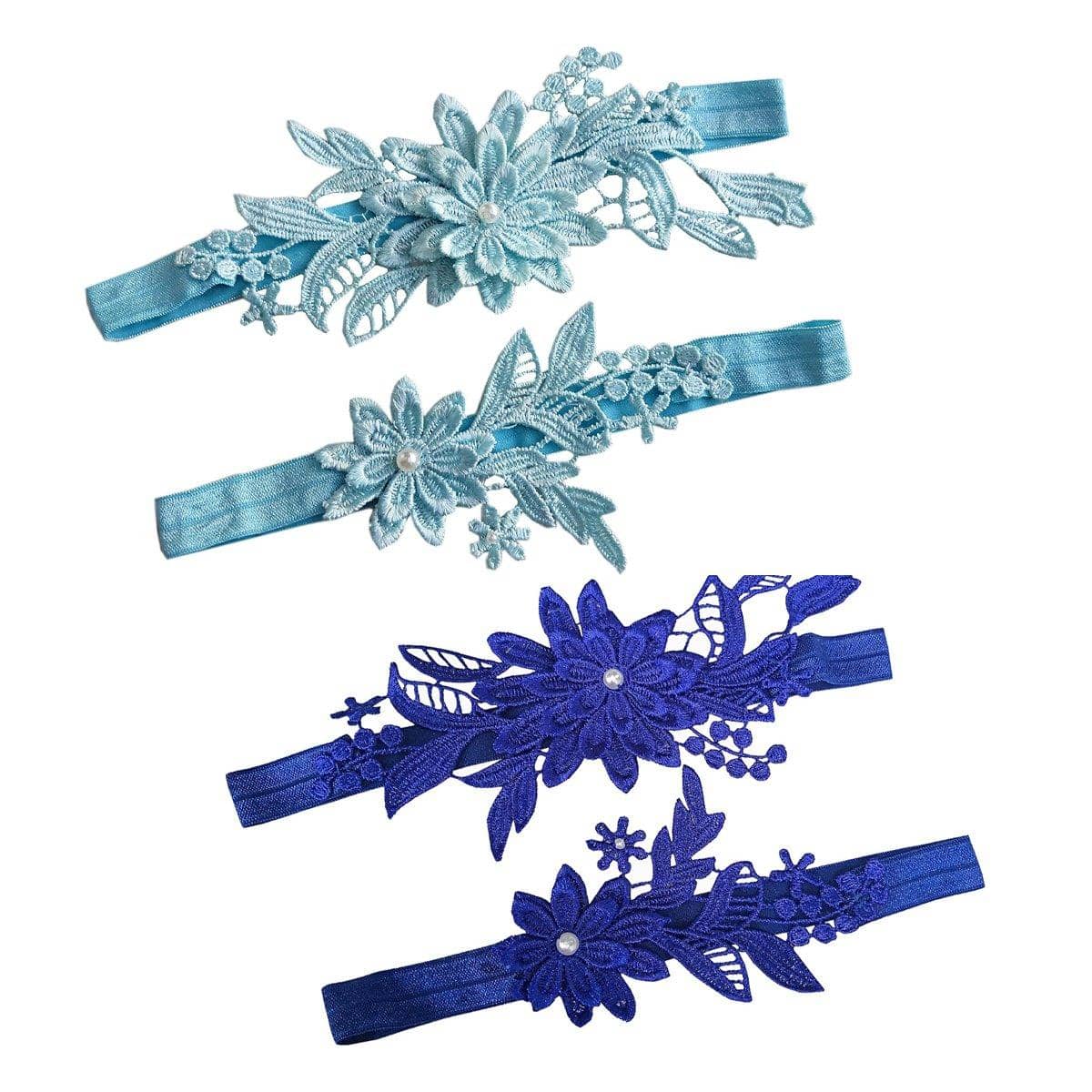 Blue Lace Garter Set, Pack of 4 - Light and Dark Blue - view 2