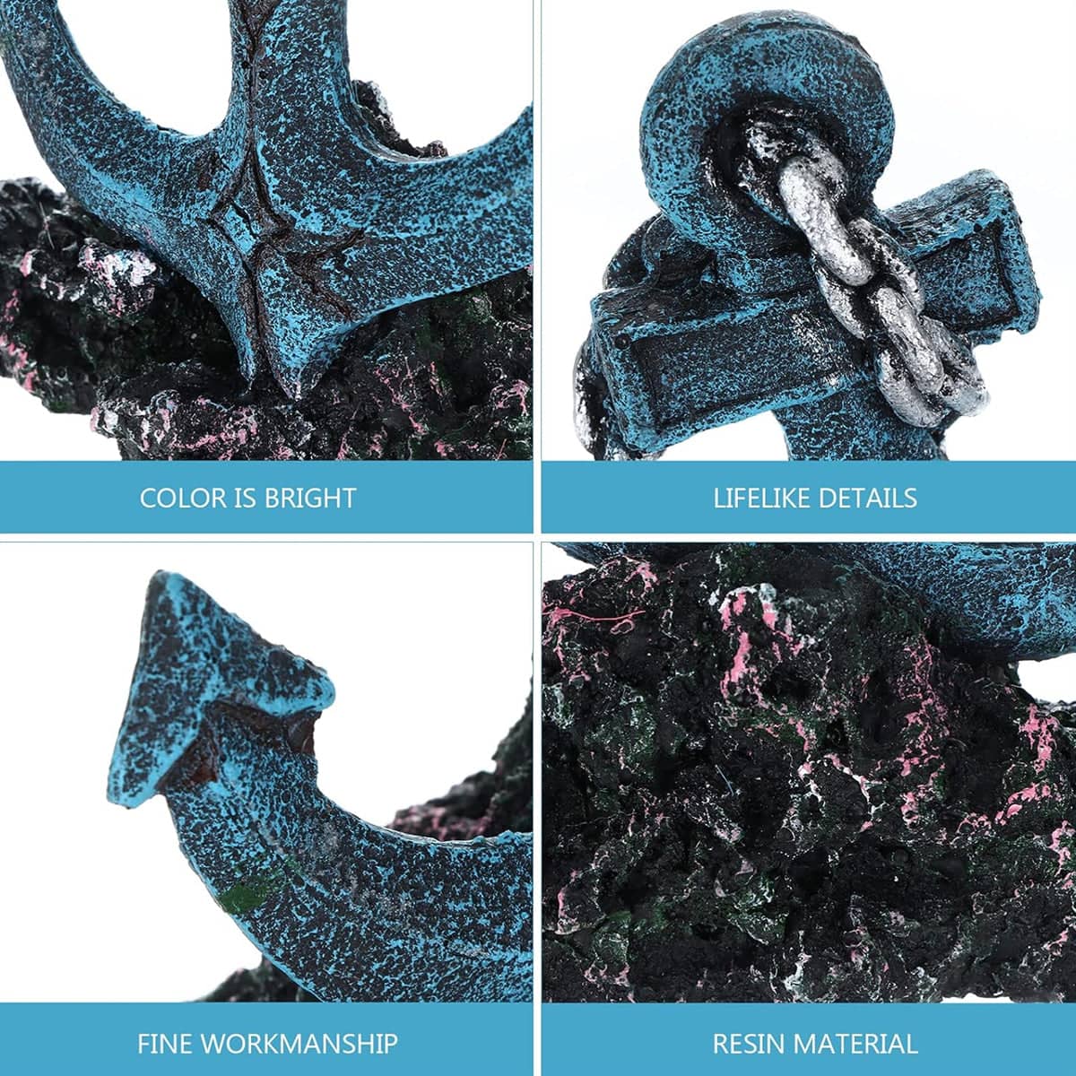 Blue Resin Anchor Aquarium Ornament Fish Tank Decoration with Silver Chain - view 5
