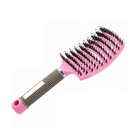 Boar Bristle Detangling Hairbrush, Vented Nylon Pin Brush - Pink