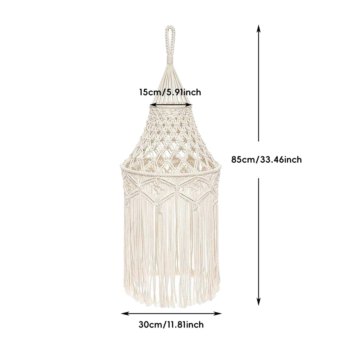 Bohemian Macrame Lampshade with Long Fringe, Pendant Light Cover for Home Decor - view 3