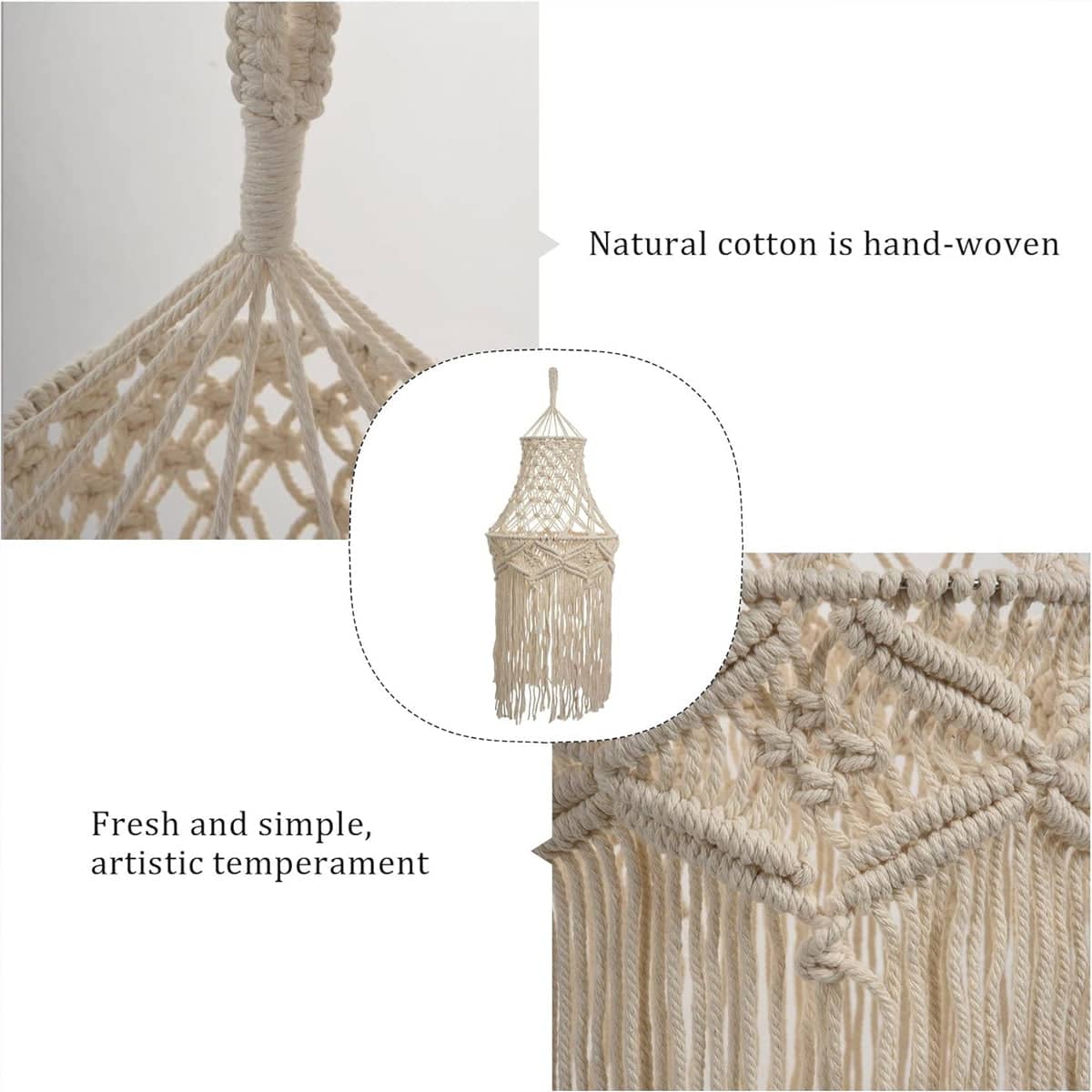 Bohemian Macrame Lampshade with Long Fringe, Pendant Light Cover for Home Decor - view 4