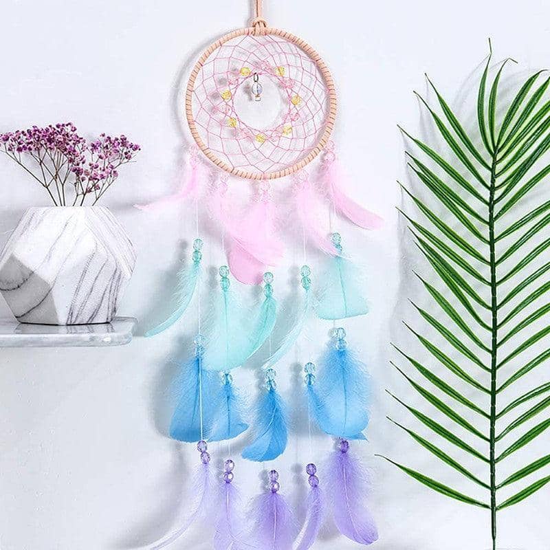 Boho Feather Dream Catcher with LED Lights for Girls Bedroom Wall Decor - view 5