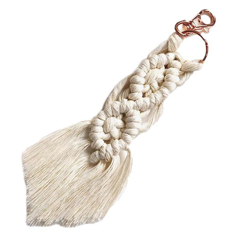 Boho Macrame Keychain with Tassel - Beige