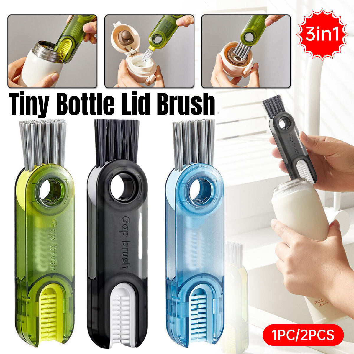 Bottle Cleaning Brush with 3-In-1 Rotating Heads - Grey - view 15