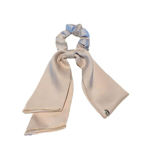 Bow Hair Scrunchie with Ribbon Tails - Beige