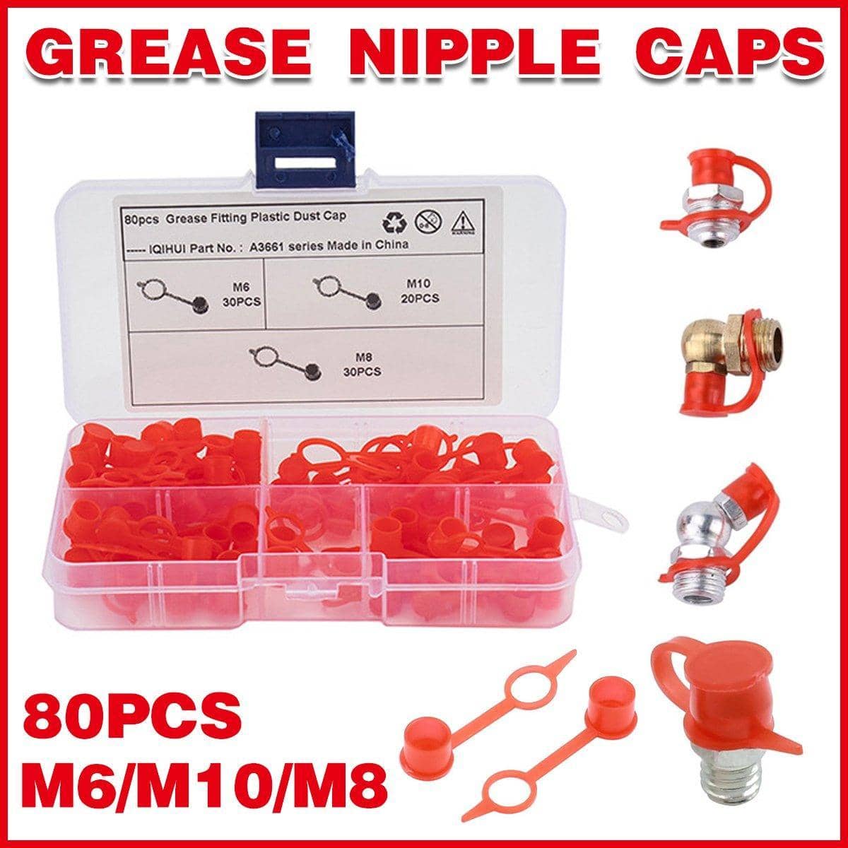 Boxed Grease Nipple Dust Caps for M6, M8 and M10 Fittings, Pack of 80