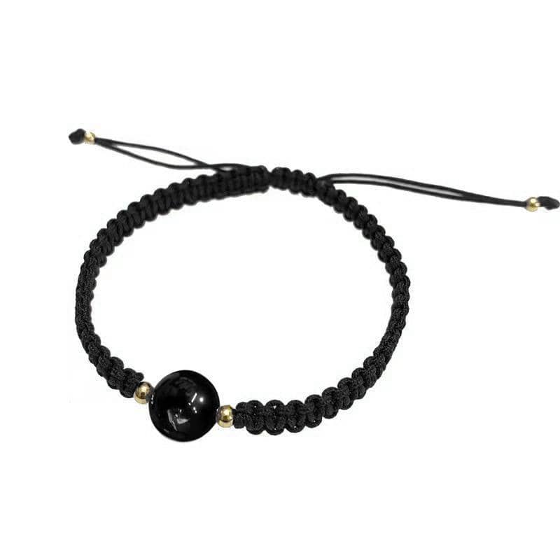 Braided Rope Lucky Bead Bracelet - Black