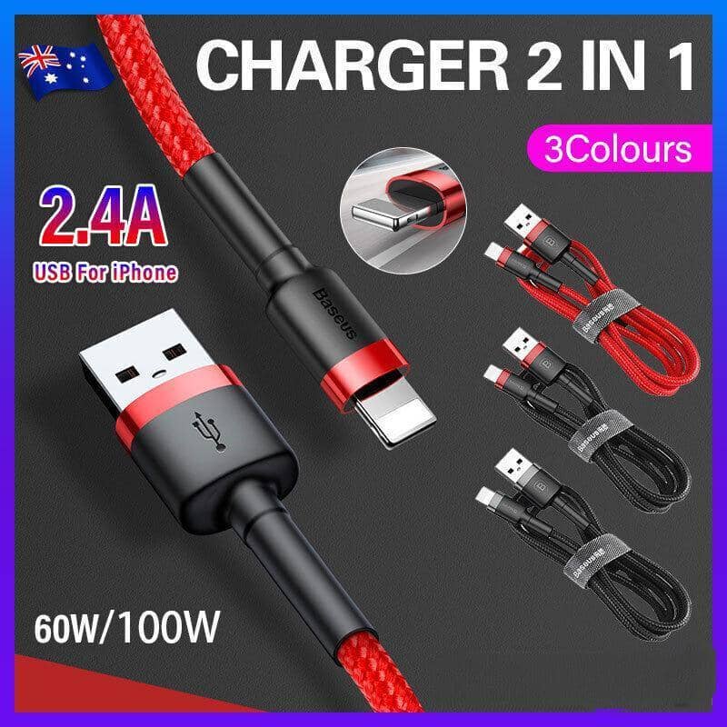 Braided USB Charging Cable for iPhone and iPad, 1 m - Grey and Black, Pack of 2 - view 2