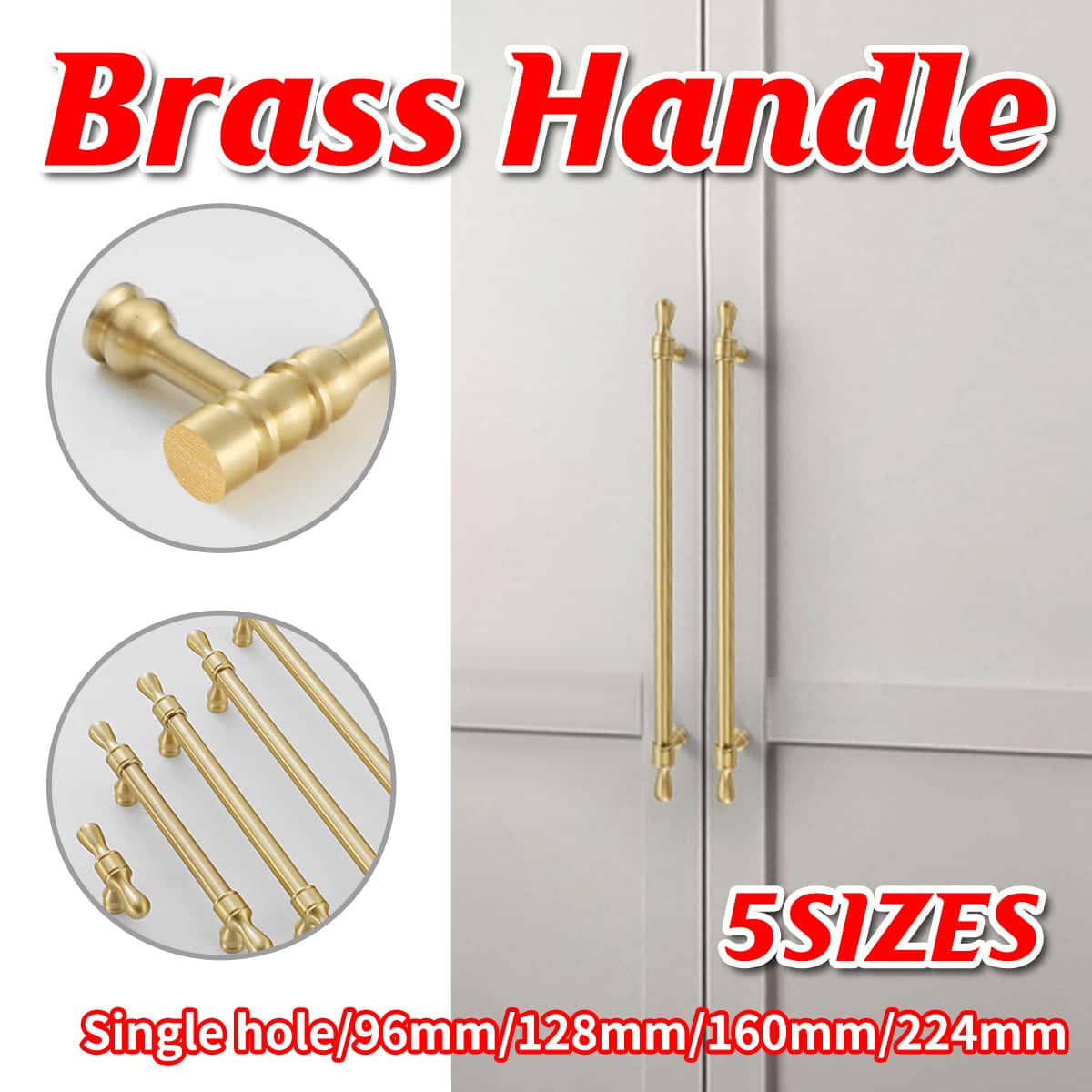 Brass Cabinet Drawer Handle - Gold, 184 mm - view 2