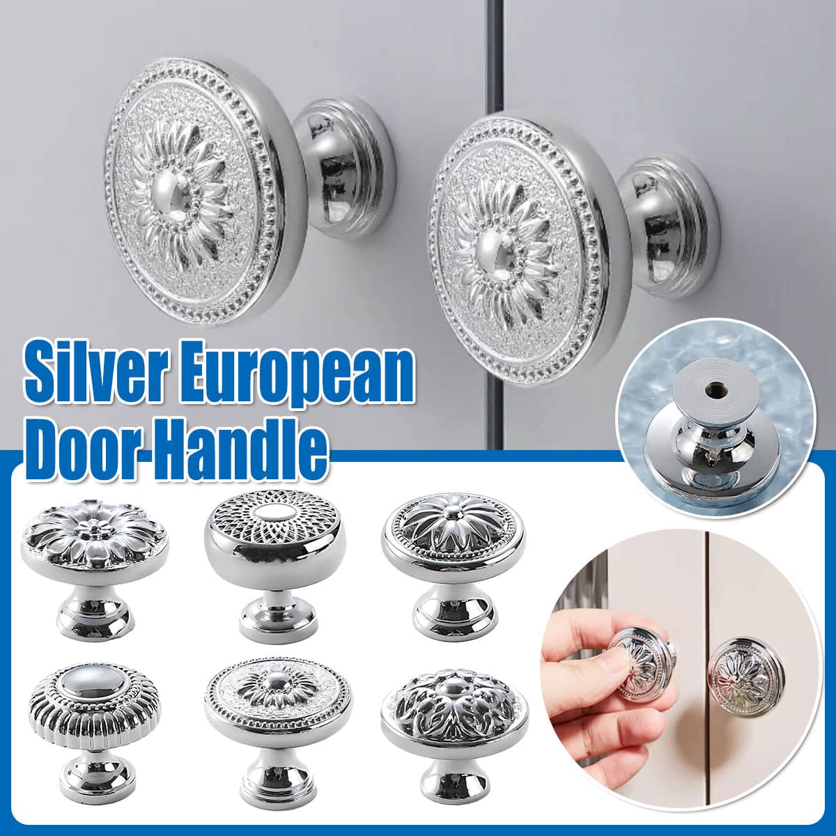Brass Cabinet Knob, Silver Daisy Flower Pattern - Style D - view 2