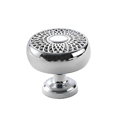 Brass Cabinet Knob, Silver Lattice Pattern - Style B