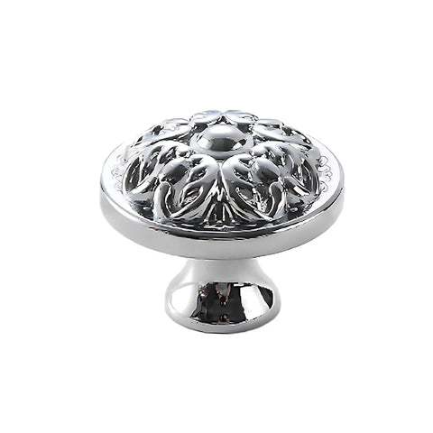Brass Cabinet Knob, Silver Scrolling Leaf Pattern - Style C
