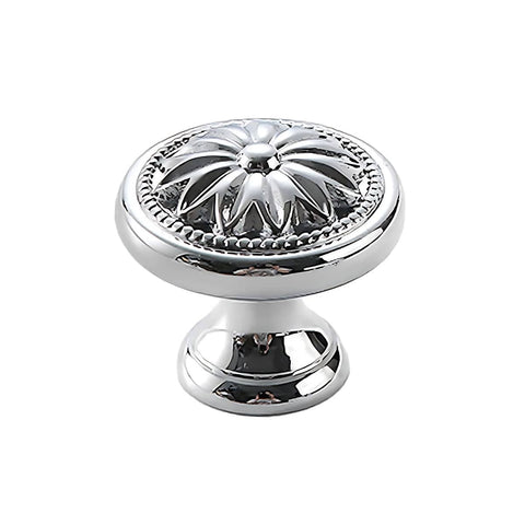 Brass Cabinet Knob, Silver Star Flower with Beaded Rim - Style E