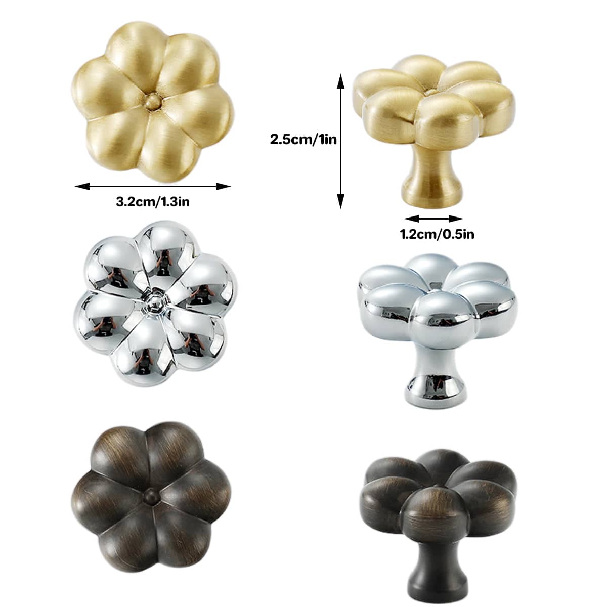 Brass Flower Cabinet Knob for Wardrobes and Drawers - Brushed Brass - view 4