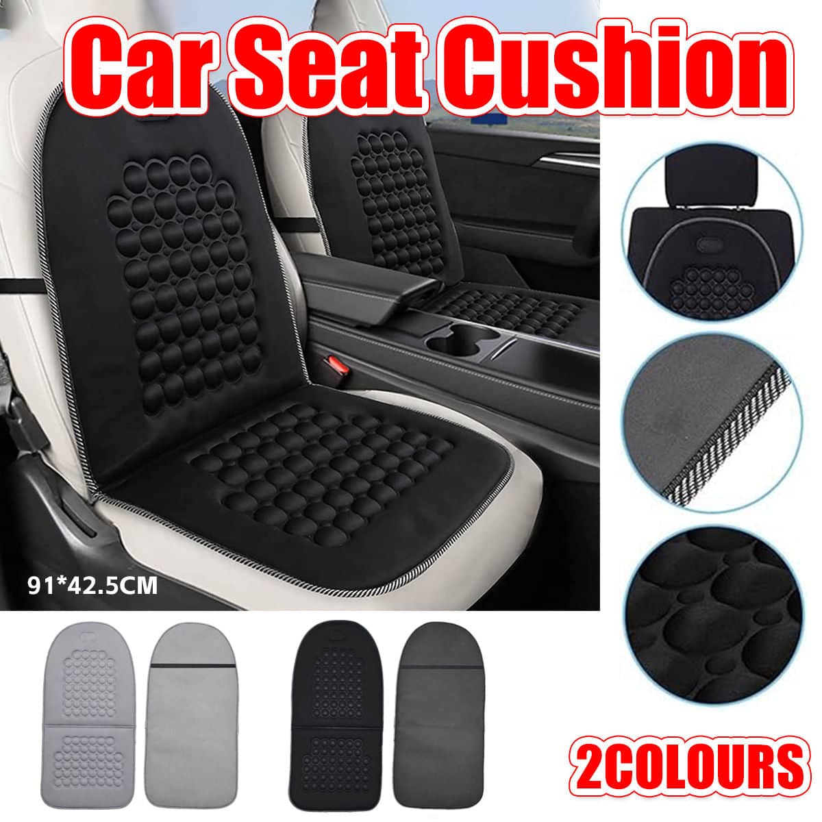 Breathable Car Seat Cushion with Raised Massage Bumps - Black - view 2