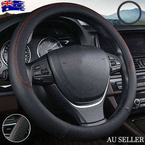 Breathable Car Steering Wheel Cover, Black PU Leather - Anti-Slip