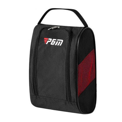 Breathable Golf Shoe Bag with Double Zip and Mesh Side Panel - Red
