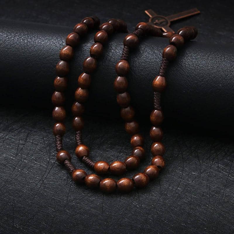 Brown Wooden Rosary Beads Necklace with Cross - Catholic Rosary - view 4