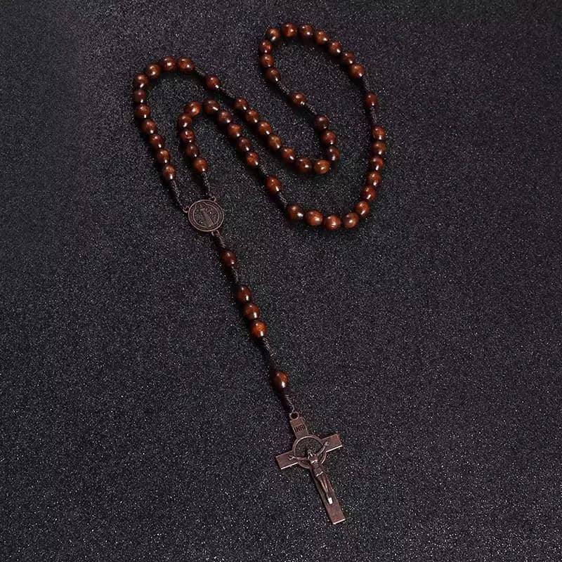 Brown Wooden Rosary Beads Necklace with Cross - Catholic Rosary - view 5