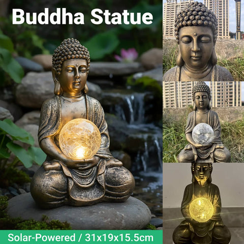 Buddha Solar Light Garden Statue with Glass Orb for Garden, Patio and Balcony