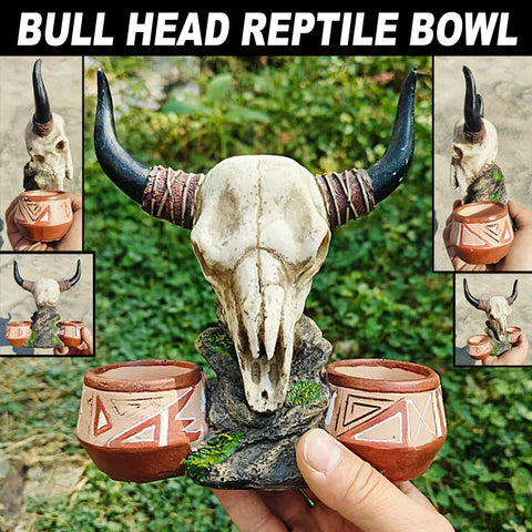 Bull Head Reptile Water Bowl - Resin Skull Decor