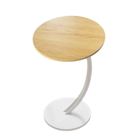 C Shaped Sofa Side Table Metal and MDF 30 x 60 x 40cm - Oak-Look Top, White Frame