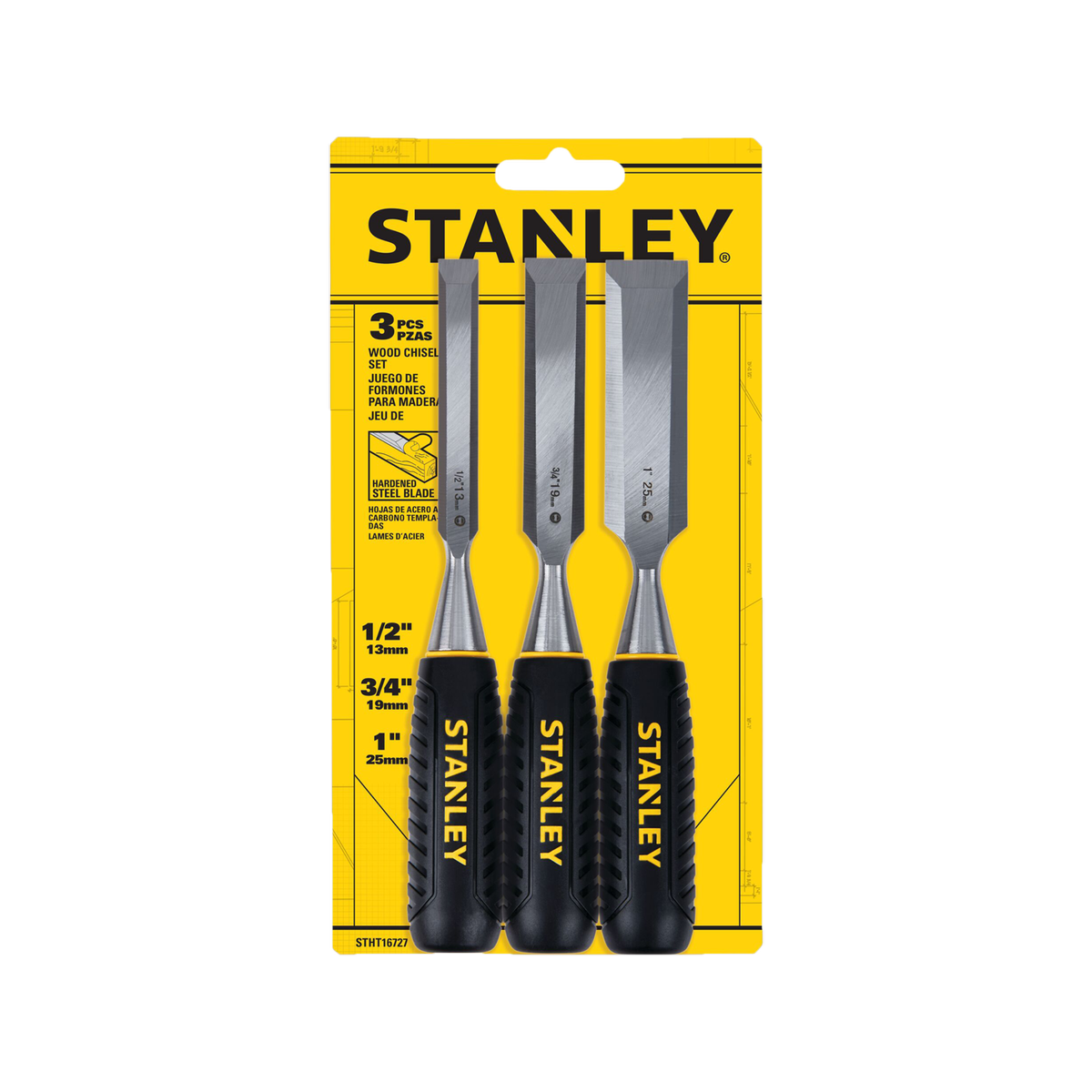 Stanley 3 Piece Wood Chisel Set - 13mm, 19mm, 25mm - Carbon Steel Blades - Black - SuperSaverAU - view 1