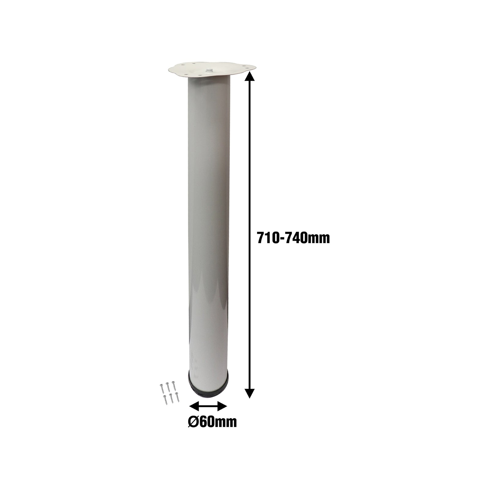 Adoored 60 x 710mm Steel White Round Adjustable Table Leg