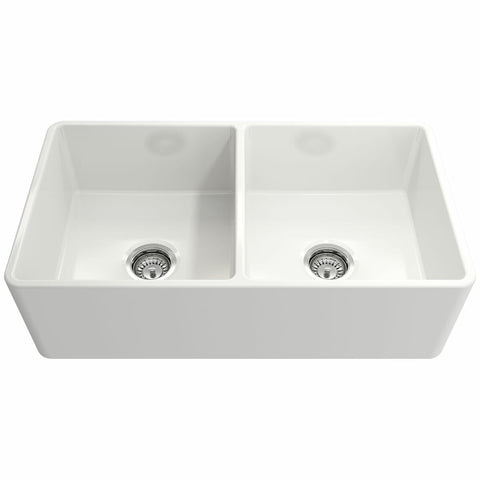 Turner Hastings Novi 85 x 46 Fine Fireclay Double Bowl Butler Sink - Gloss White, Double Sided - NO85FS