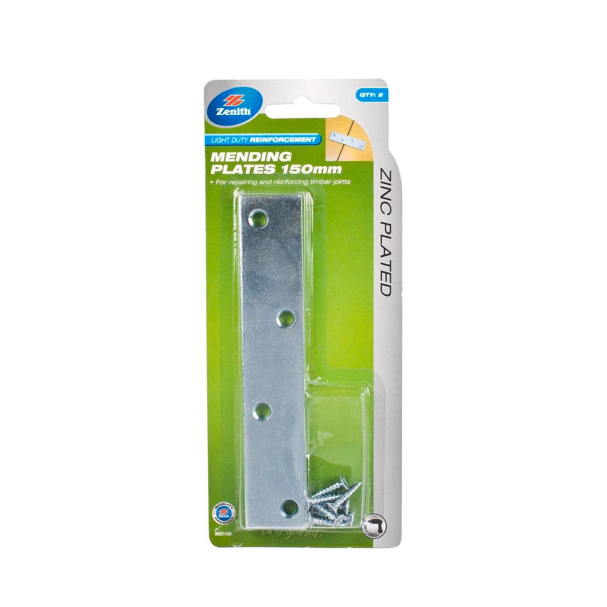Zenith 150mm Zinc Plated Steel Mending Plates - 2 Pack
