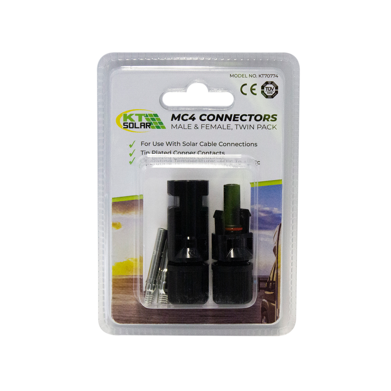 KT Solar MC4 Connectors Twin Pack, Male & Female, Black