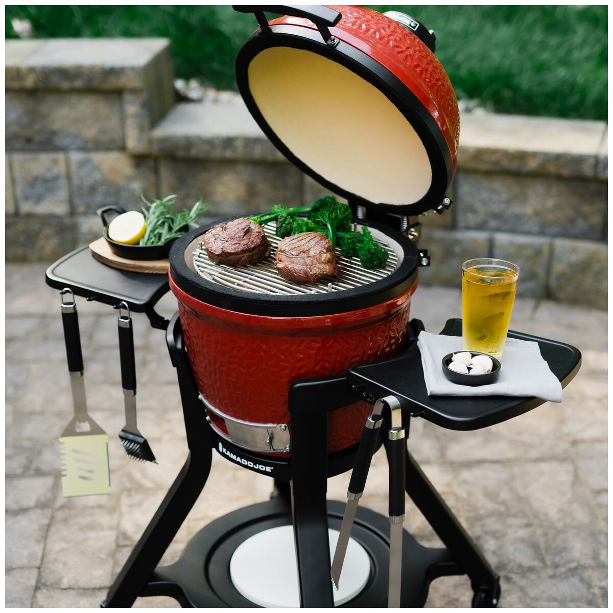 Kamado Joe Joe Jr cart with two folding side shelves - powder-coated steel, locking casters - KJ15112524