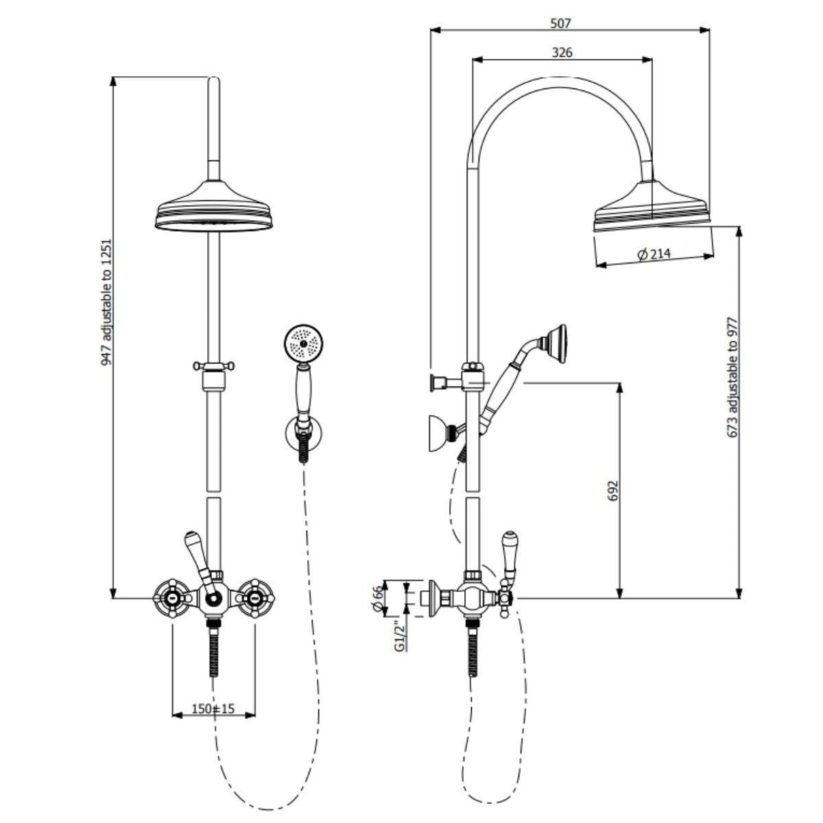 Armando Vicario Provincial wall mounted overhead shower with hand shower - Chrome, 3 star WELS - 800004